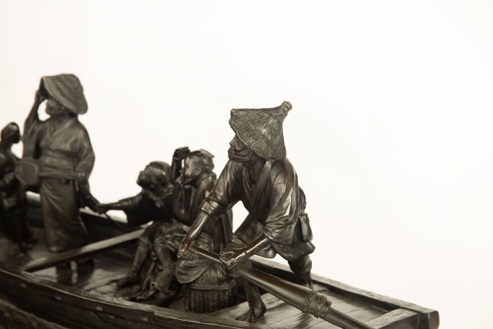 Very Large Japanese Bronze Ferry Boat Okimono by Seiya View IX