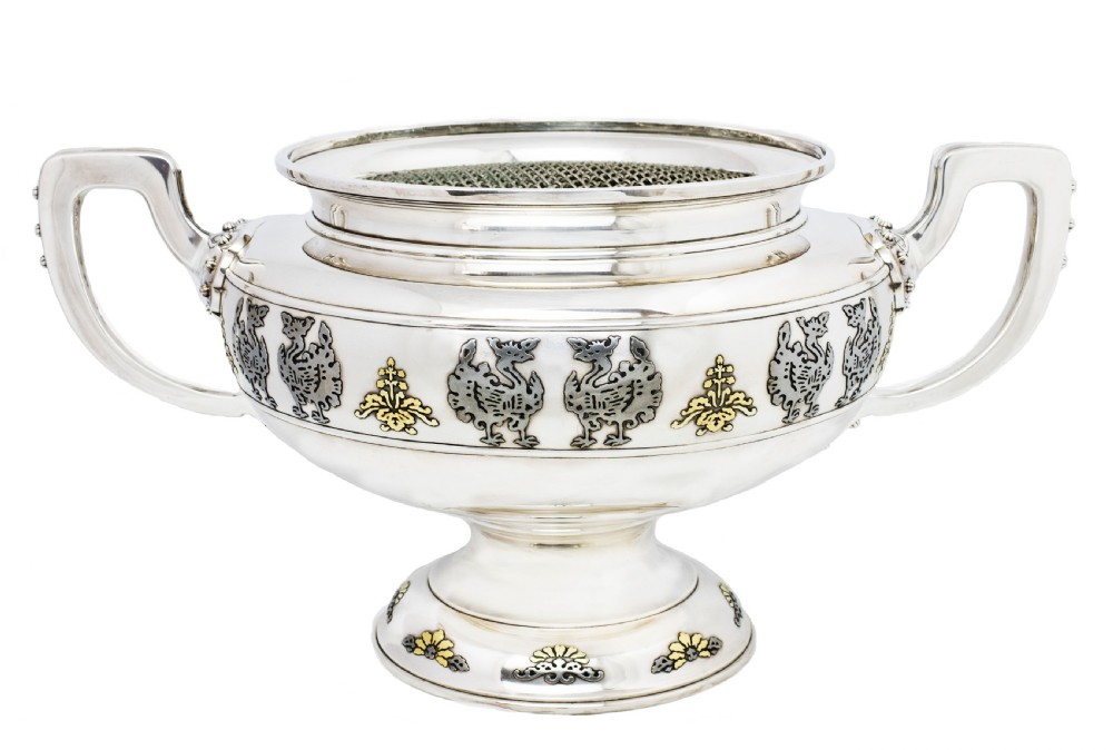 Huge Japanese Silver and Mixed Metal Bowl by Miyamoto Shoko