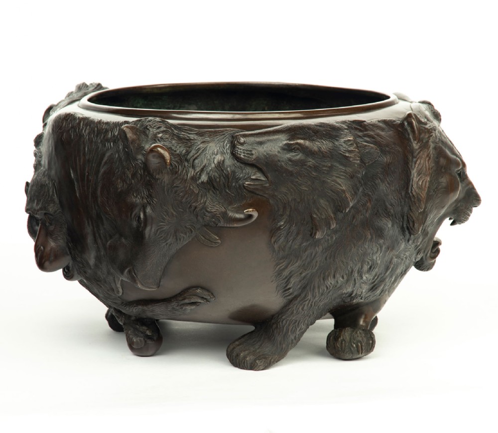 Large Japanese Bronze Zoomorphic Jardiniere by Seiya View II