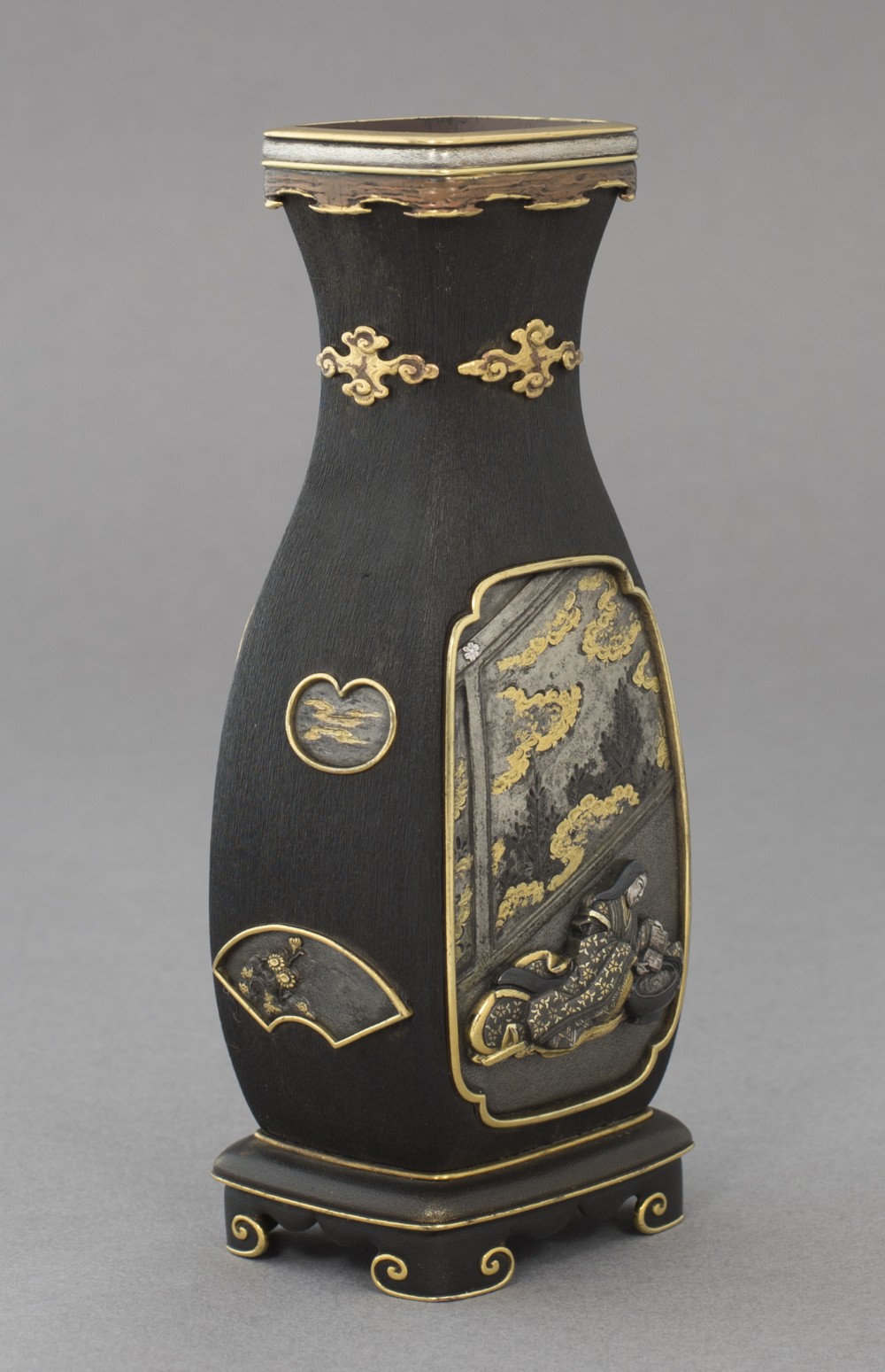 Japanese Hardwood Mixed Metal Vases - Katsuyoshi School View IV