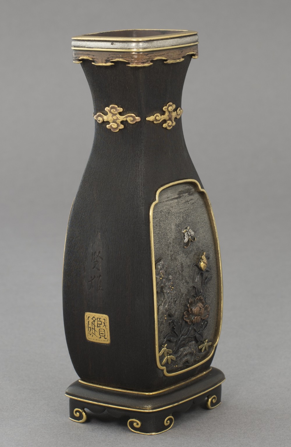 Japanese Hardwood Mixed Metal Vases - Katsuyoshi School View VIII