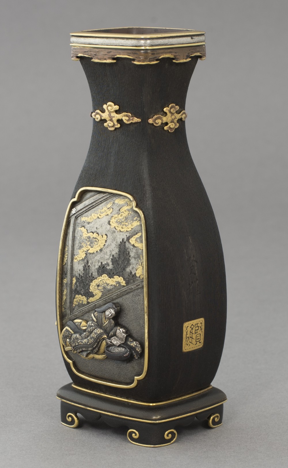 Japanese Hardwood Mixed Metal Vases - Katsuyoshi School View X