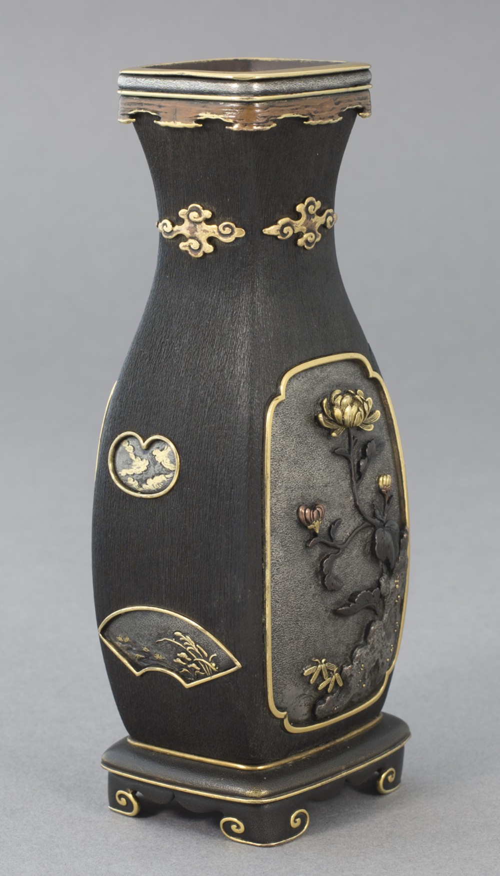 Japanese Hardwood Mixed Metal Vases - Katsuyoshi School View XIX