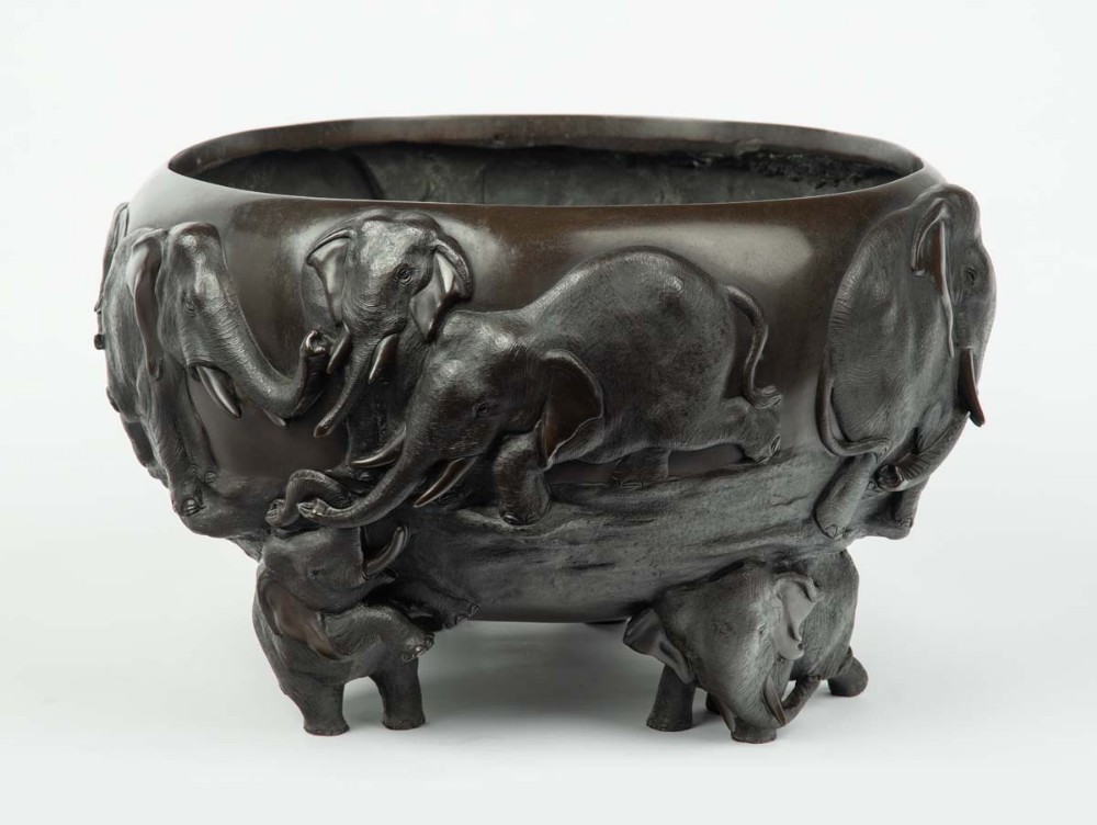 large japanese bronze elephant jardiniere genryusai seiya - CATEGORY: ANTIQUE METAL - DATED 1890