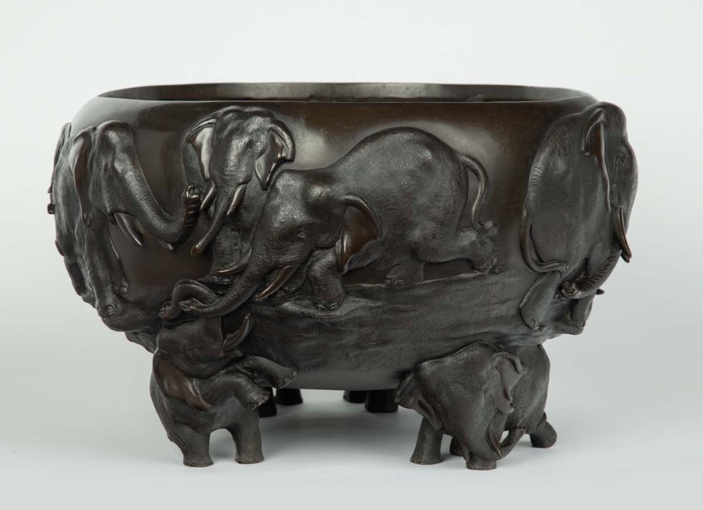 Large Japanese Bronze Elephant Jardiniere- Genryusai Seiya View IV