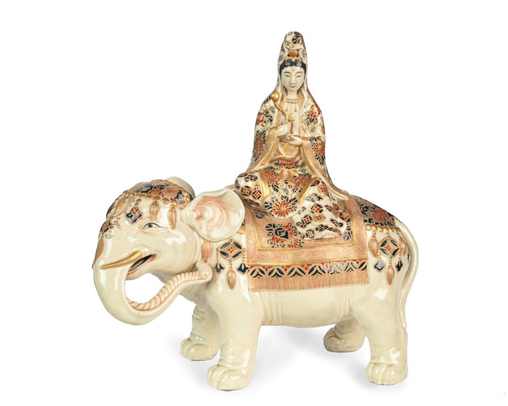 large japanese satsuma elephant okimono signed kizan - CATEGORY: ANTIQUE CERAMICS - DATED 1890