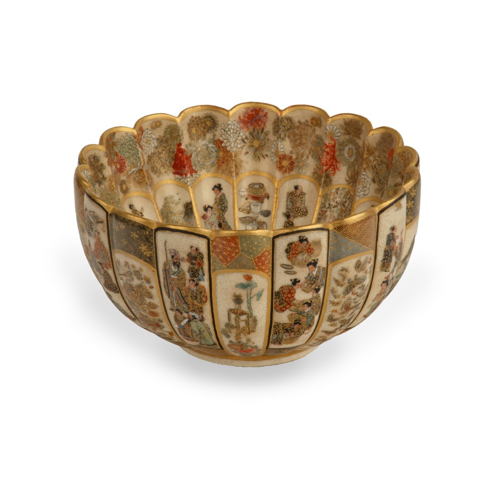 Japanese Fluted Satsuma Bowl by Seikozan View II