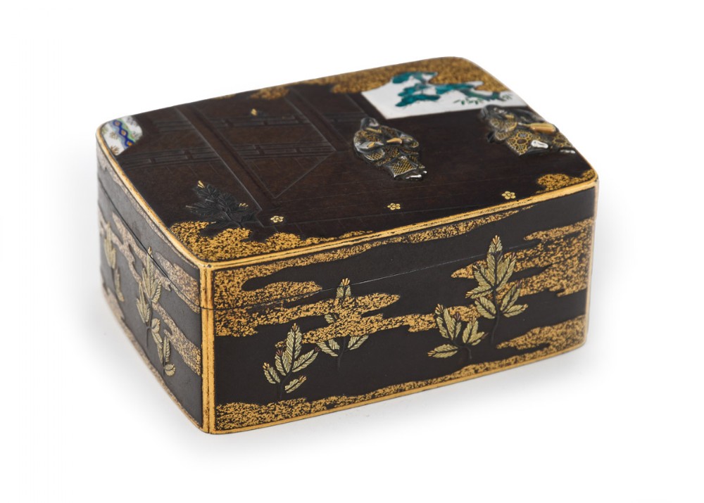 Fascinating Japanese Iron and Enamel Box View II