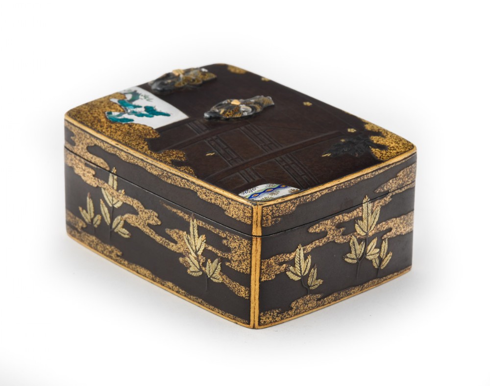 Fascinating Japanese Iron and Enamel Box View III