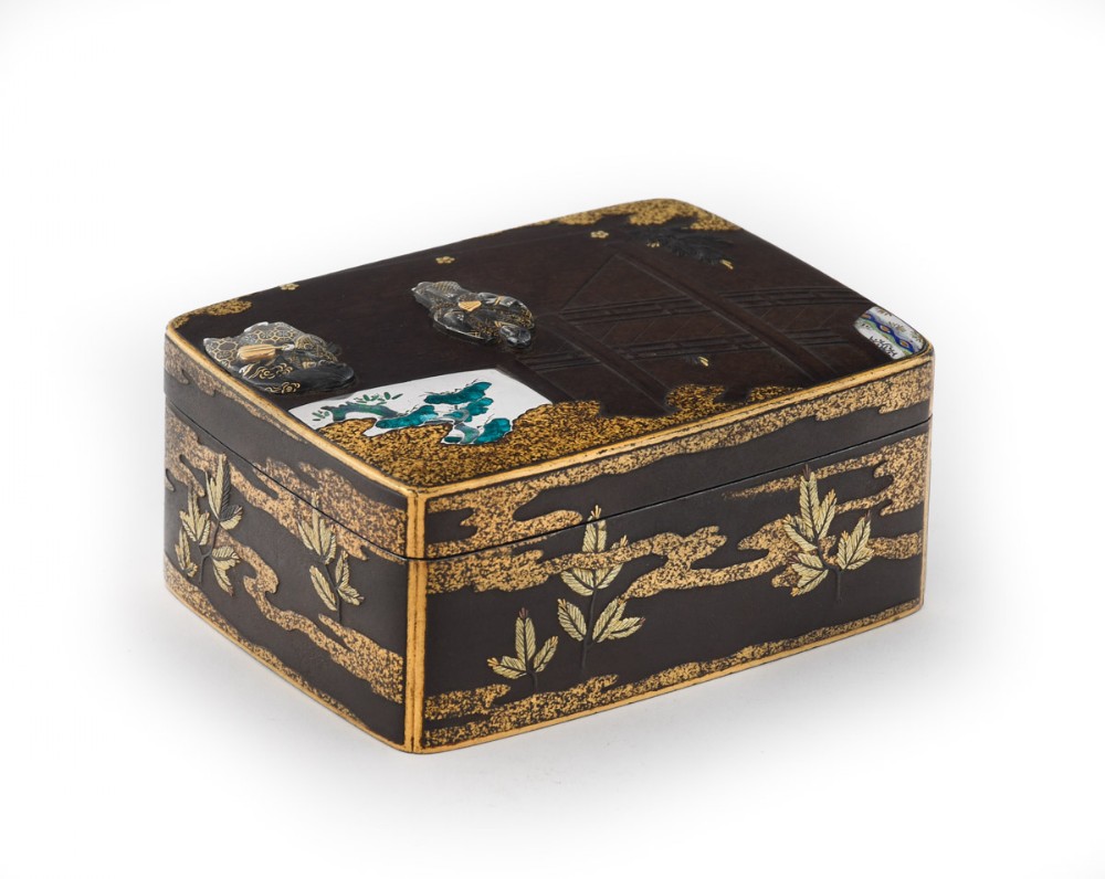 Fascinating Japanese Iron and Enamel Box View V