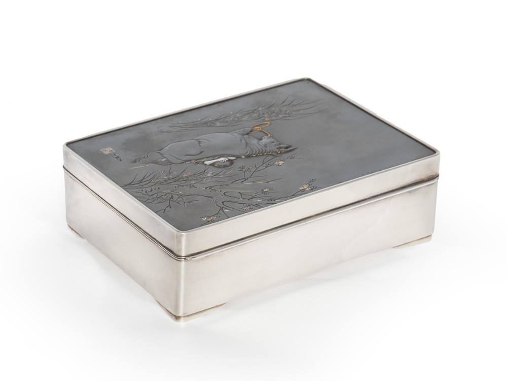 Charming Japanese Silver and Mixed Metal Table Box View X