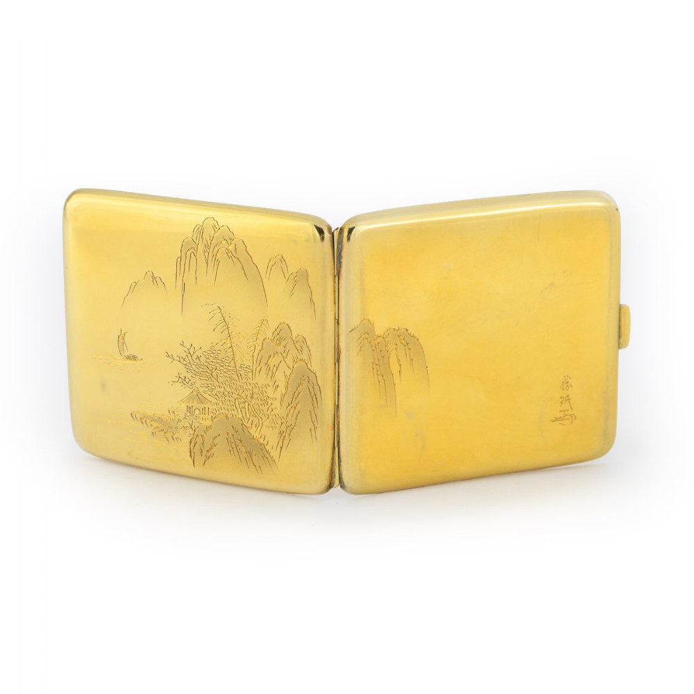 18ct gold meiji period cigarette case by unno shomin 18441915 - CATEGORY: ANTIQUE METAL - DATED 1900