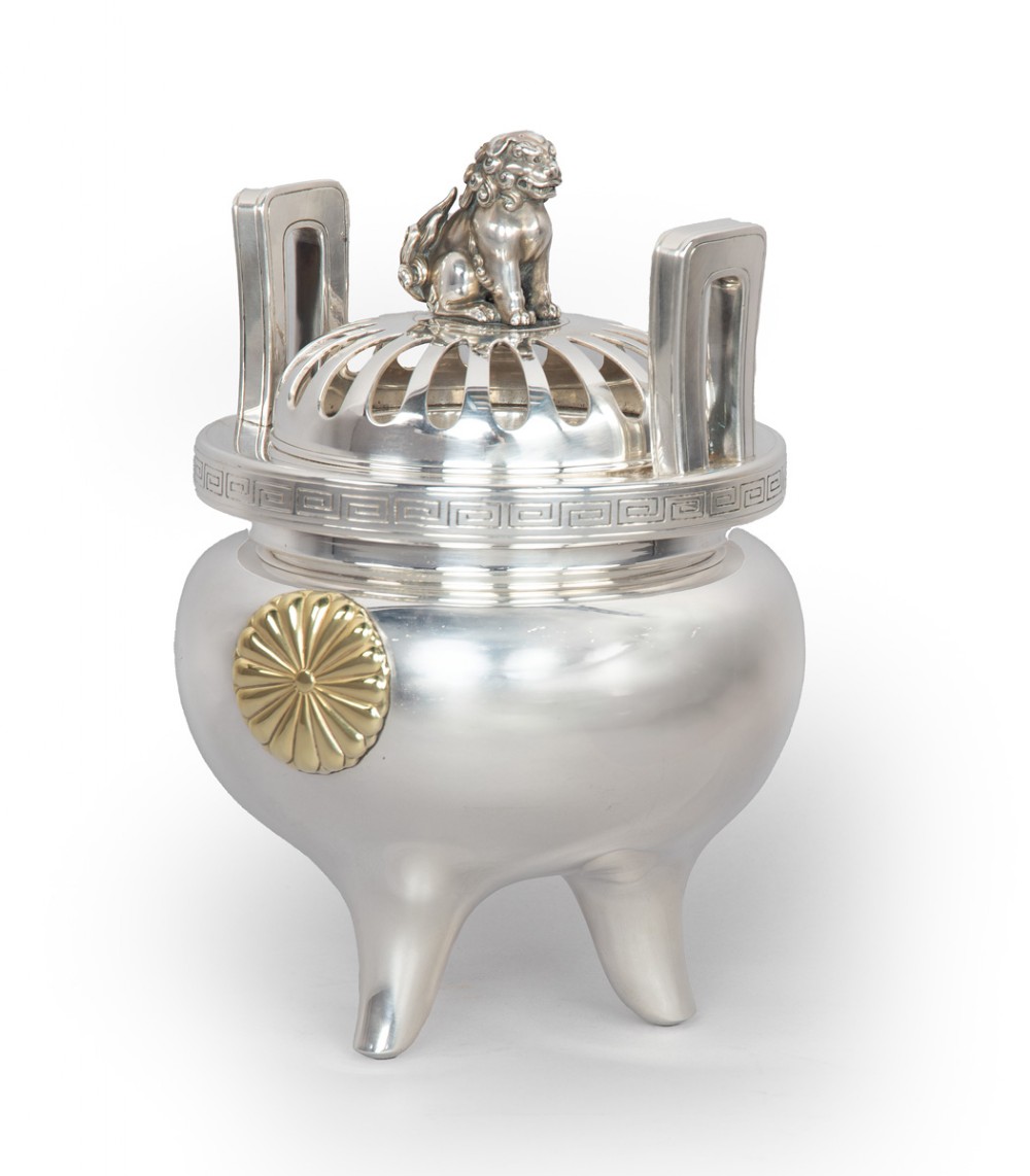 Large Japanese Imperial Silver Koro - Tsukada Shukyo (1848-1918) View II