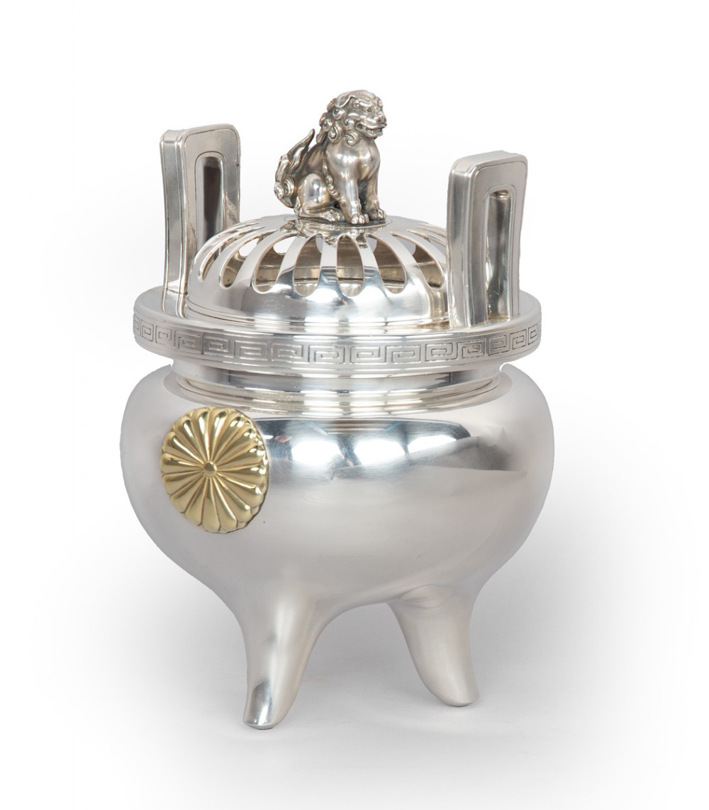 Large Japanese Imperial Silver Koro - Tsukada Shukyo (1848-1918) View III