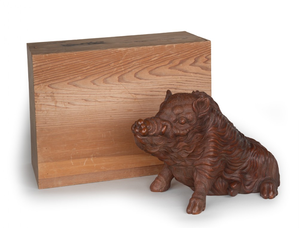 japanese wild boar okimono by imperial artist ishikawa komei - CATEGORY: ANTIQUE SCULPTURES - DATED 1910