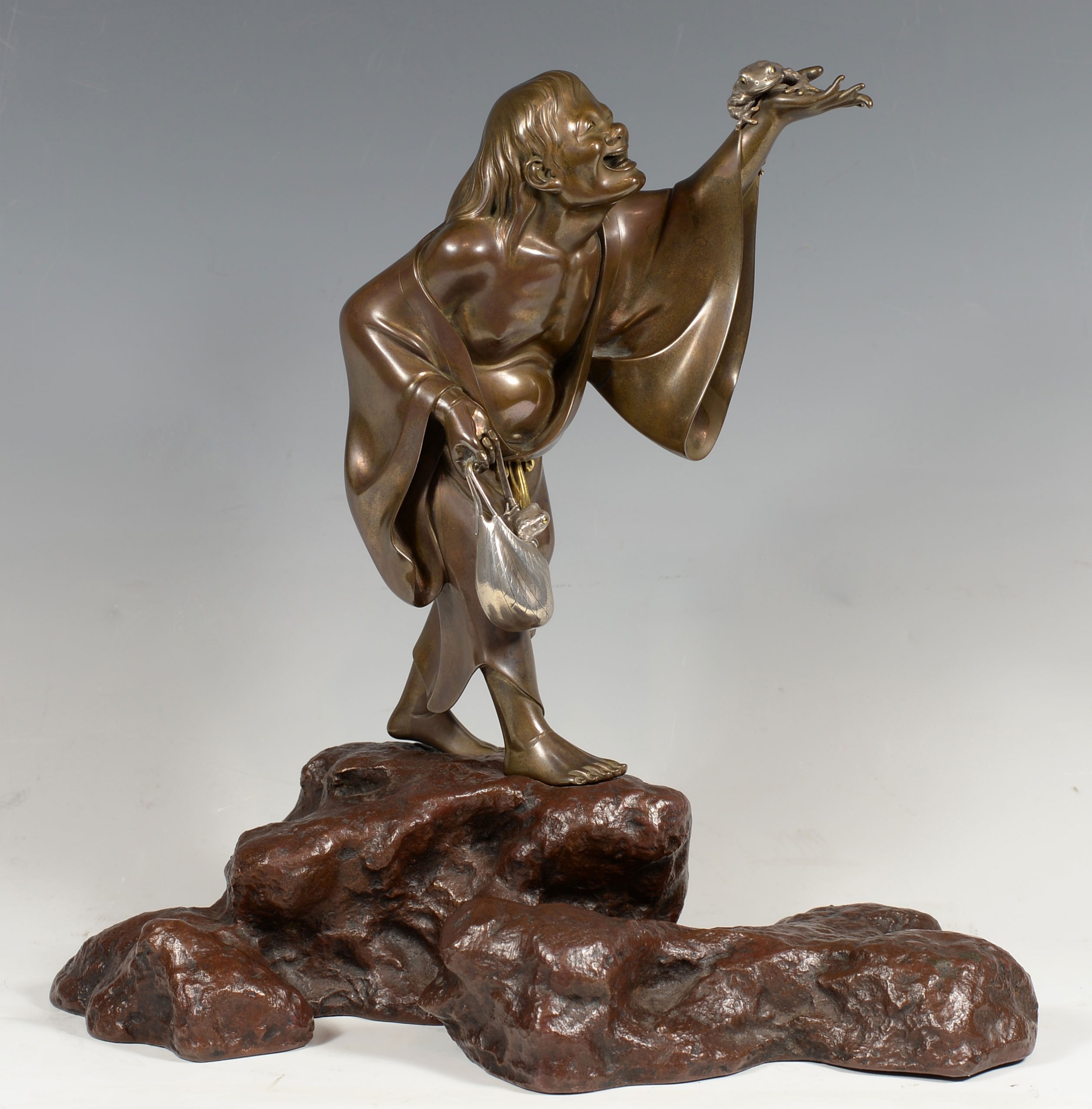 japanese mixed metal sennin okimono by oshima joun - CATEGORY: ANTIQUE SCULPTURES - DATED 1910