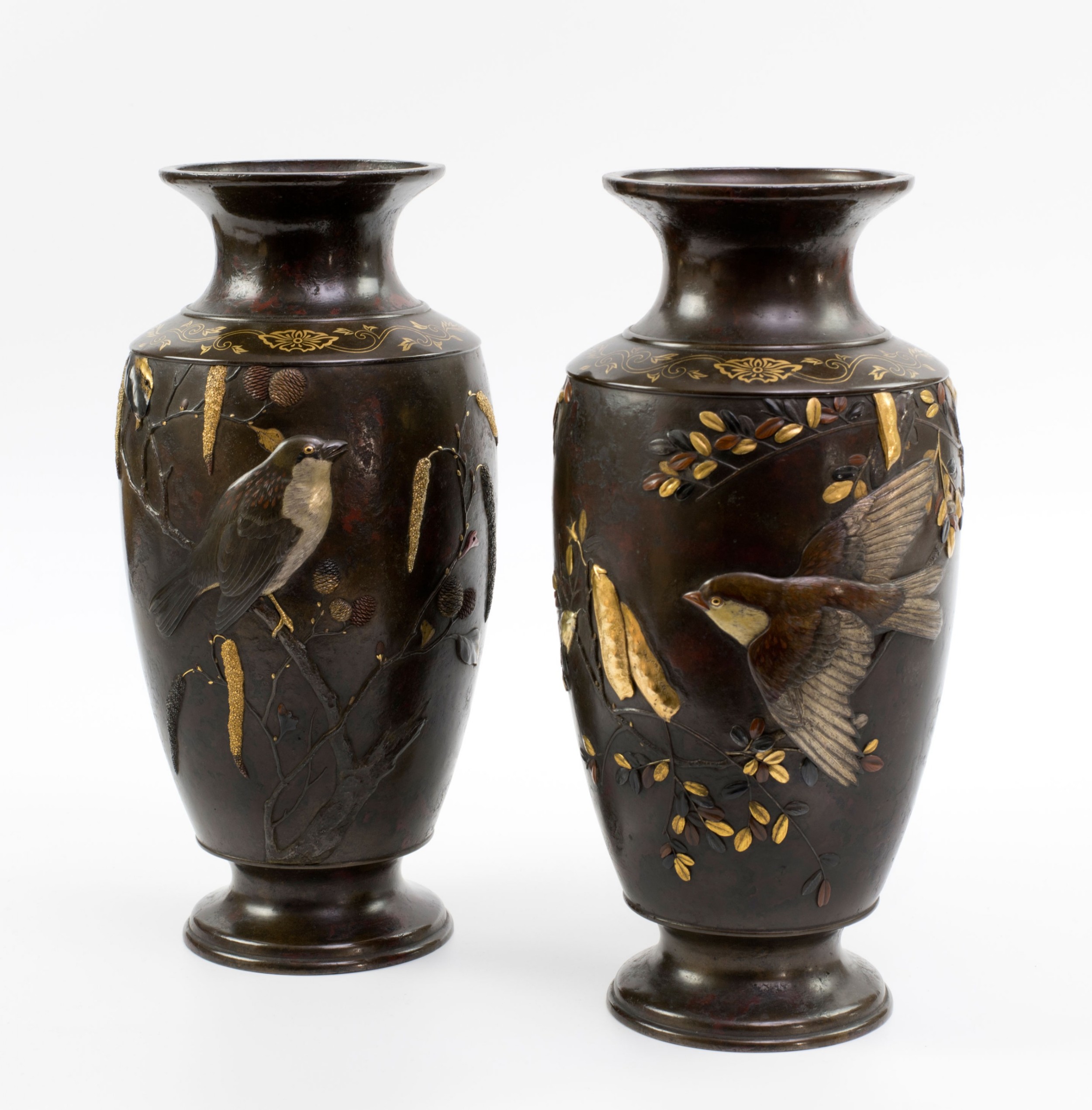 Japanese Bronze and Mixed Metal Vases - Suzuki Chokichi