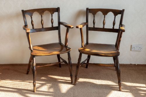 pair of ash and fruitwood scroll back windsor chairs - CATEGORY: ANTIQUE CHAIRS - DATED 19TH CENTURY