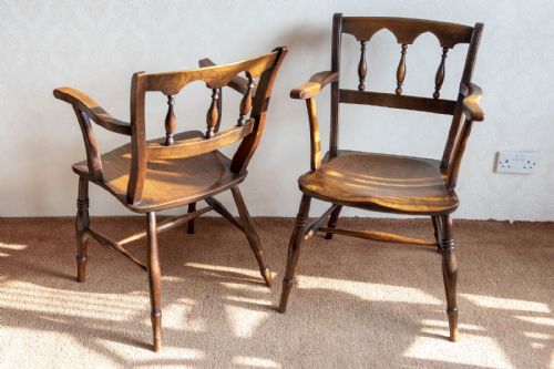 PAIR OF ASH AND FRUITWOOD SCROLL BACK WINDSOR CHAIRS - ADDITIONAL PHOTO 2