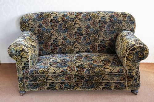 original vintage material drop end sofa - CATEGORY: ANTIQUE SOFAS - DATED 1930