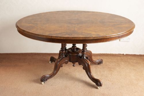 mid victorian oval centre table with tip up action - CATEGORY: ANTIQUE TABLES - DATED VICTORIAN