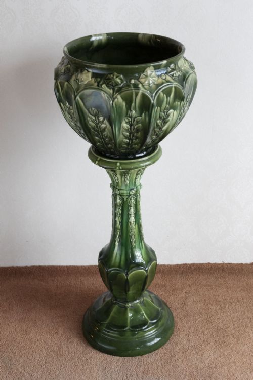 victorian pottery jardinaire on stand - CATEGORY: ANTIQUE CERAMICS - DATED 19TH CENTURY