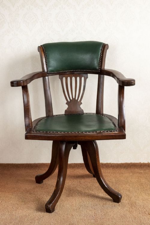 EARLY 20TH CENTURY HARDWOOD SWIVEL DESK CHAIR - ADDITIONAL PHOTO 1