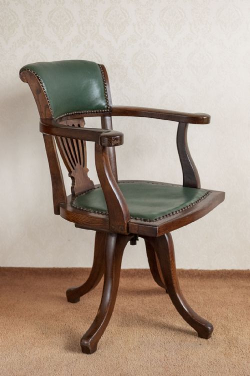 EARLY 20TH CENTURY HARDWOOD SWIVEL DESK CHAIR - ADDITIONAL PHOTO 2