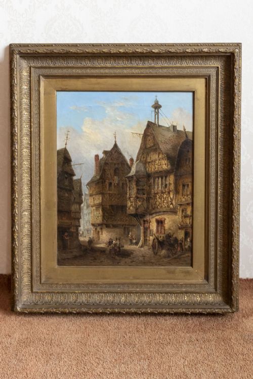 a street at traben on the moselle oil on canvas - CATEGORY: ANTIQUE ART - DATED 19TH CENTURY