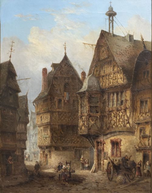 A STREET AT TRABEN ON THE MOSELLE OIL ON CANVAS - ADDITIONAL PHOTO 3
