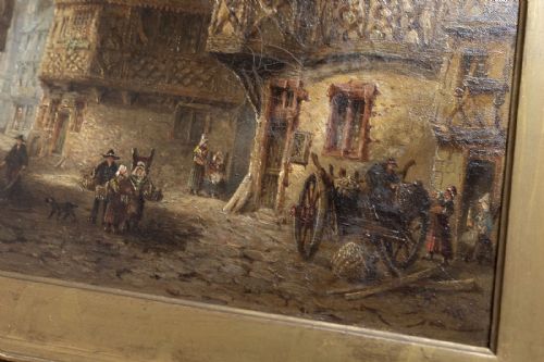 A STREET AT TRABEN ON THE MOSELLE OIL ON CANVAS - ADDITIONAL PHOTO 4