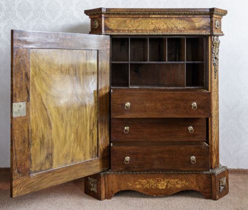 ENGLISH BURR WALNUT CABINET WITH MARQUETRY DETAIL - ADDITIONAL PHOTO 6