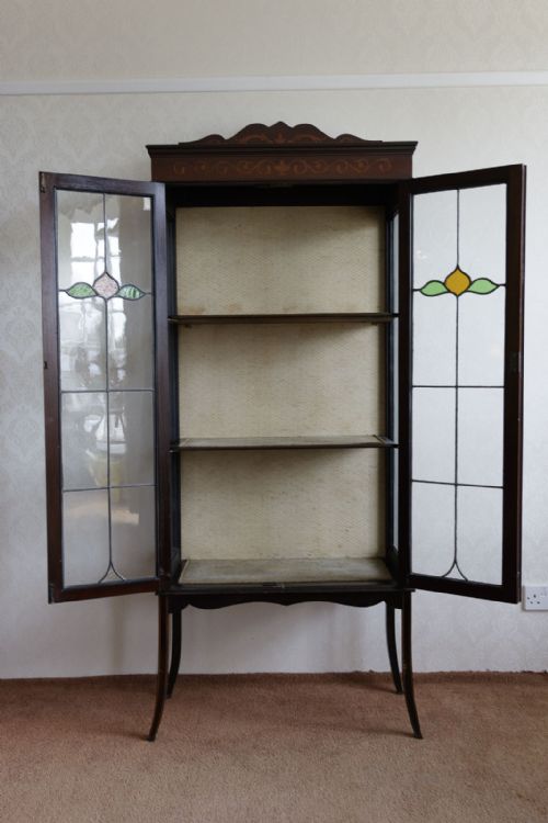 LATE 19TH CENTURY MAHOGANY INLAID CHINA CABINET - ADDITIONAL PHOTO 2