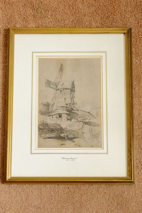 norwich school drawing of norfolk post mill by henry bright - CATEGORY: ANTIQUE ART - DATED 19TH CENTURY