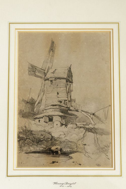 NORWICH SCHOOL DRAWING OF NORFOLK POST MILL BY HENRY BRIGHT - ADDITIONAL PHOTO 1