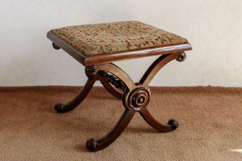 early 19th century mahogany x stretcher stool - CATEGORY: ANTIQUE STOOLS - DATED 19TH CENTURY