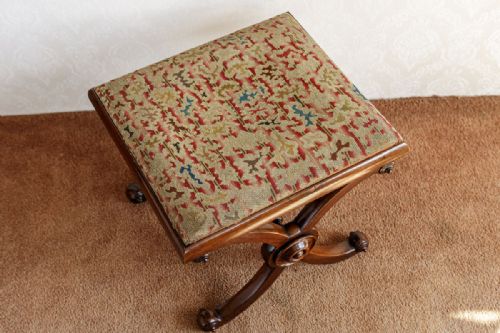 EARLY 19TH CENTURY MAHOGANY X STRETCHER STOOL - ADDITIONAL PHOTO 1