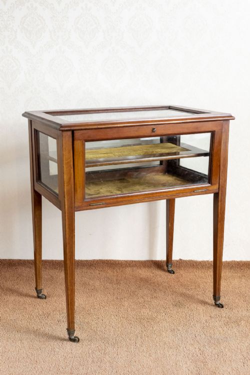 victorian mahogany inlaid glass display cabinet - CATEGORY: ANTIQUE CABINETS - DATED 19TH CENTURY