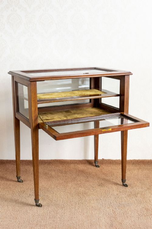VICTORIAN MAHOGANY INLAID GLASS DISPLAY CABINET - ADDITIONAL PHOTO 1