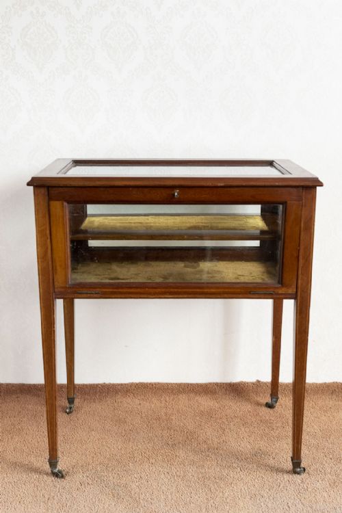 VICTORIAN MAHOGANY INLAID GLASS DISPLAY CABINET - ADDITIONAL PHOTO 3