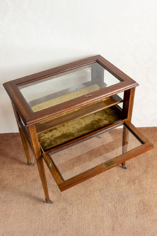 VICTORIAN MAHOGANY INLAID GLASS DISPLAY CABINET - ADDITIONAL PHOTO 5