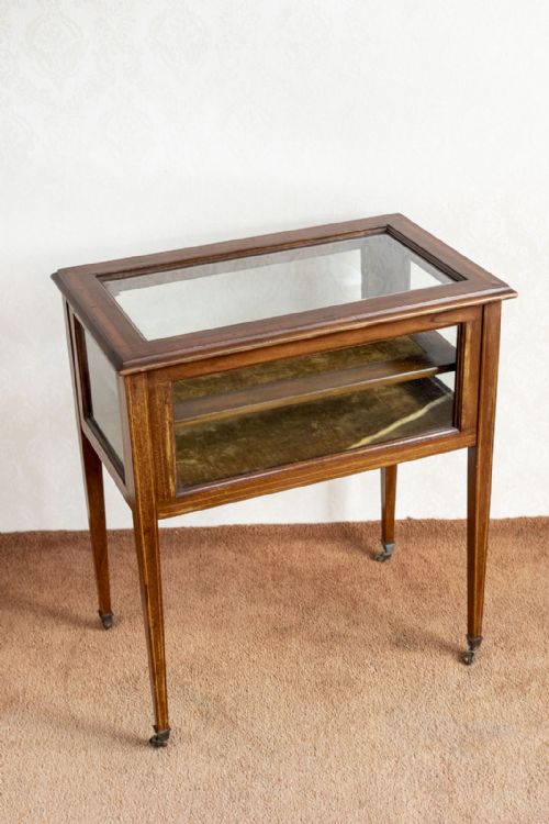 VICTORIAN MAHOGANY INLAID GLASS DISPLAY CABINET - ADDITIONAL PHOTO 8