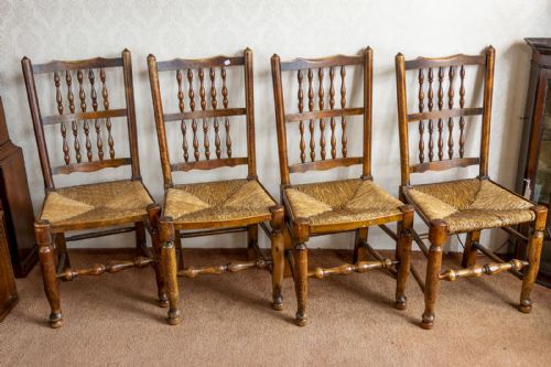 a set of four lancashire spindle back chairs in ash - CATEGORY: ANTIQUE CHAIRS - DATED 19TH CENTURY