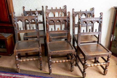 rare set of six matched oak lancaster yorkshire side chairs - CATEGORY: ANTIQUE CHAIRS - DATED 18TH CENTURY