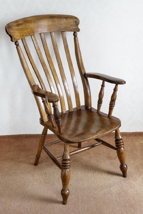victorian grandad chair in ash with a lath back - CATEGORY: ANTIQUE CHAIRS - DATED 1900