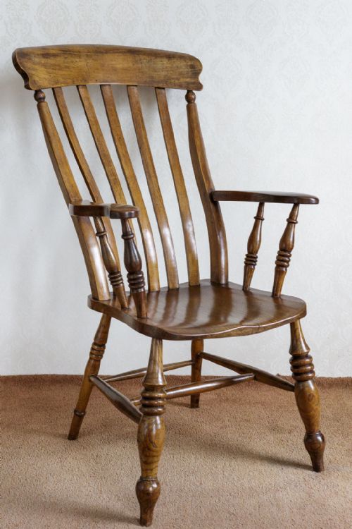 VICTORIAN GRANDAD CHAIR IN ASH WITH A LATH BACK - ADDITIONAL PHOTO 1