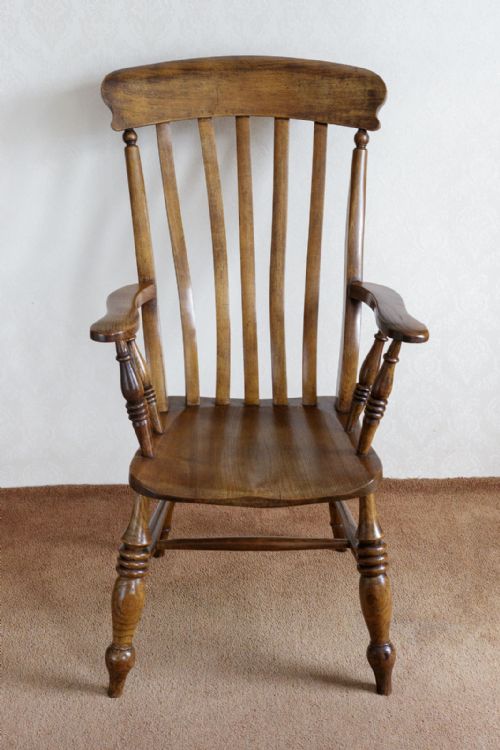 VICTORIAN GRANDAD CHAIR IN ASH WITH A LATH BACK - ADDITIONAL PHOTO 2