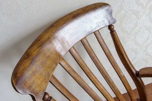 VICTORIAN GRANDAD CHAIR IN ASH WITH A LATH BACK - ADDITIONAL PHOTO 4