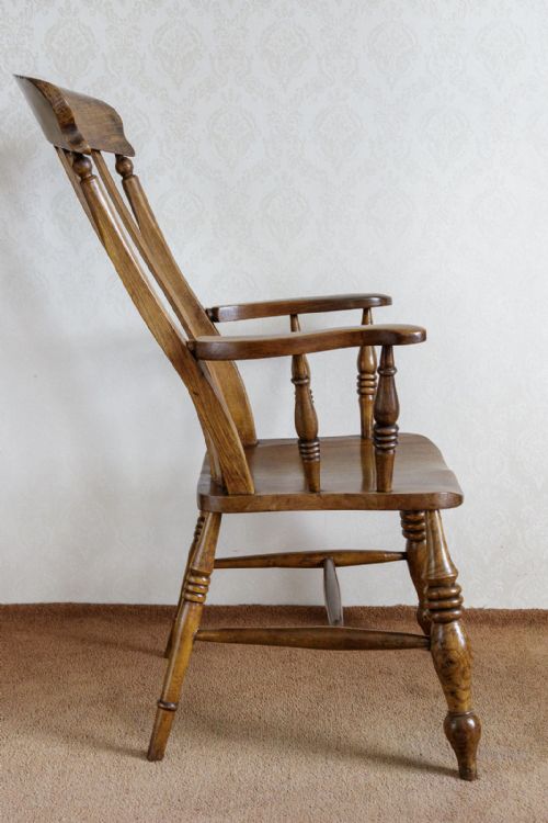 VICTORIAN GRANDAD CHAIR IN ASH WITH A LATH BACK - ADDITIONAL PHOTO 8