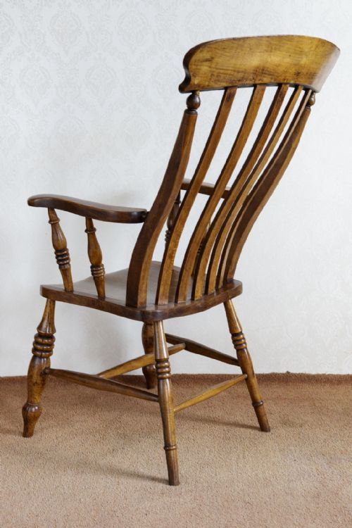 VICTORIAN GRANDAD CHAIR IN ASH WITH A LATH BACK - ADDITIONAL PHOTO 9